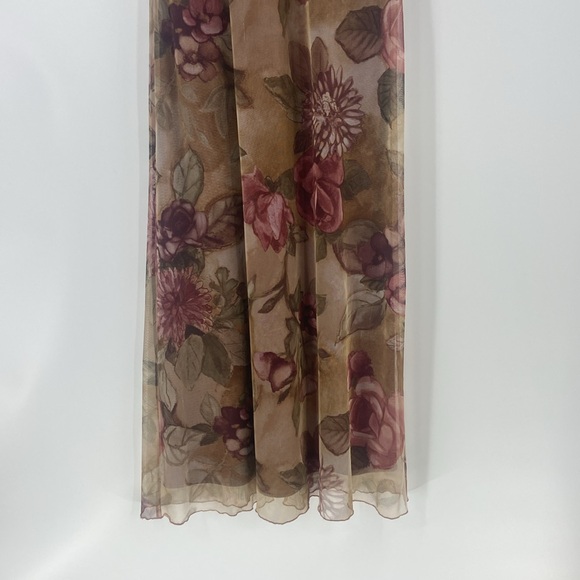 Old world roses mauve beige green flowing chiffon maxi dress Medium - Picture 10 of 15